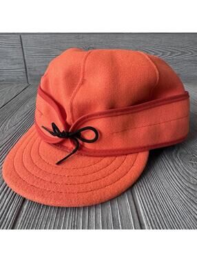 Stormy Kromer Hat 7 7/8 Orange Wool Cap USA Made Hunting Ear Flap Outdoor Blaze